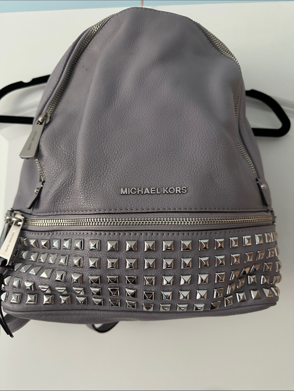 Michael Kors Gray Leather Studded Backpack with Silver Hardware